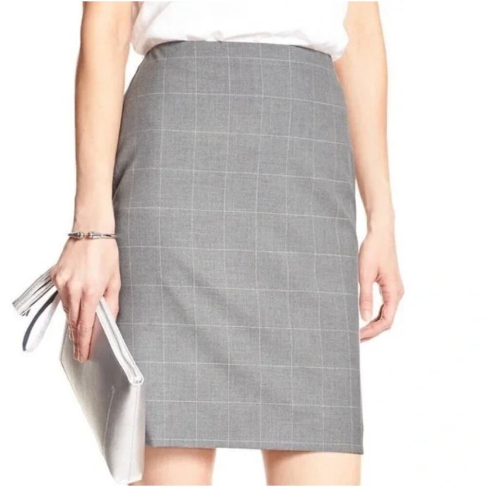 Banana Republic Pencil Mini Skirt Gray Windowpane Minimalist Career Womens 0P